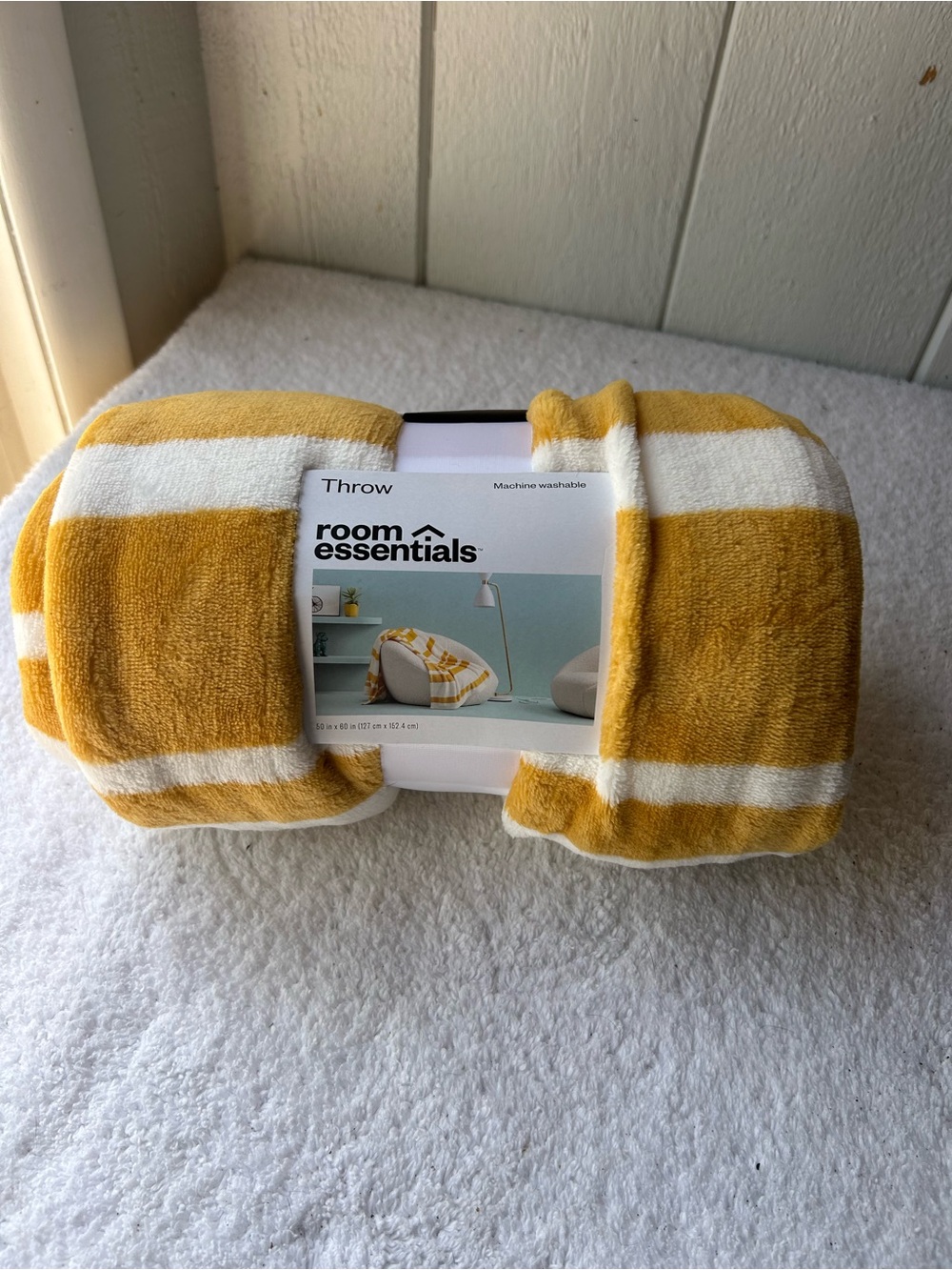 Room Essentials Yellow and White Striped Throw Blanket 50x60